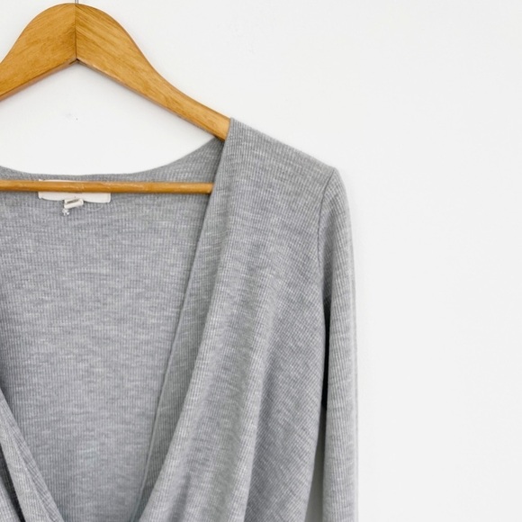 Urban Outfitters Project Social Gray Waffle Faux Wrap Long Sleeve Top Size Small - Picture 4 of 14